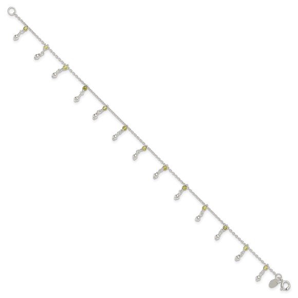 Sterling Silver Peridot August Birthstone Dangling Beads Anklet, 9 inches - Picture 3 of 7